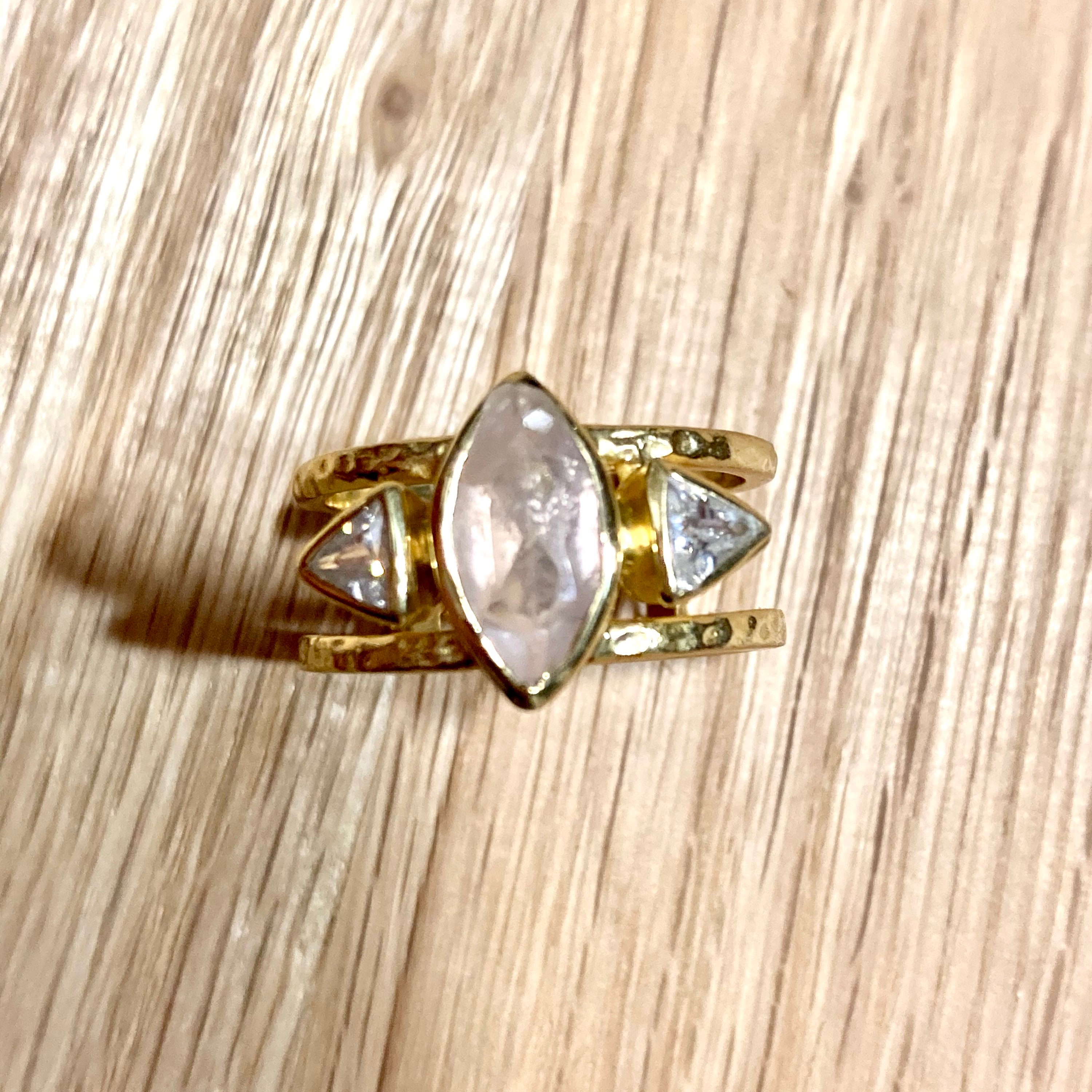 Bague En Vermeil Avec Pierres Blanches, Rose Et Noire - Taille 1,8