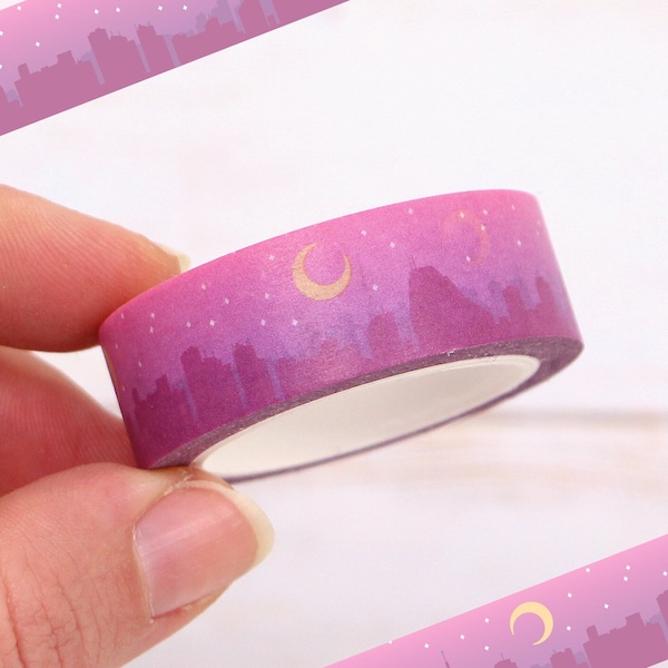 Pink City Skyline Washi Tape - Decorative masking tape | Stationery, Scrapbooking, Bullet Journal | Yume Moon Studio