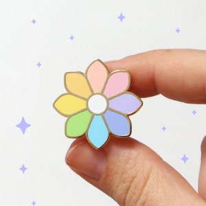 Pastel Rainbow Flower Enamel Pin | Accessories, Pin Flair | Yume Moon Studio