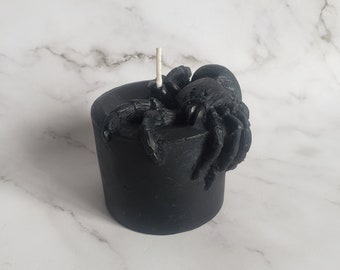 Black Beeswax Spider Candle: Halloween Pillar Candle, Ritual Decor