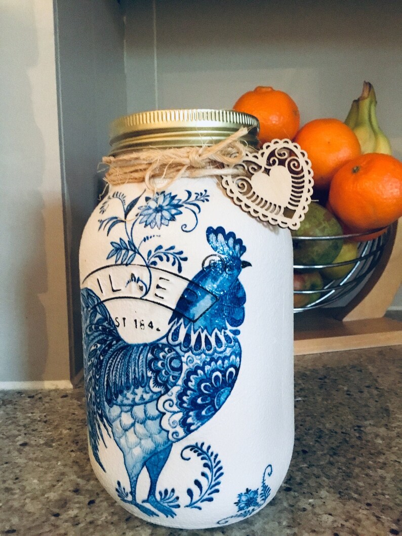 Handdecorated Rooster Kilner Jar vase Storage Utensils Etsy
