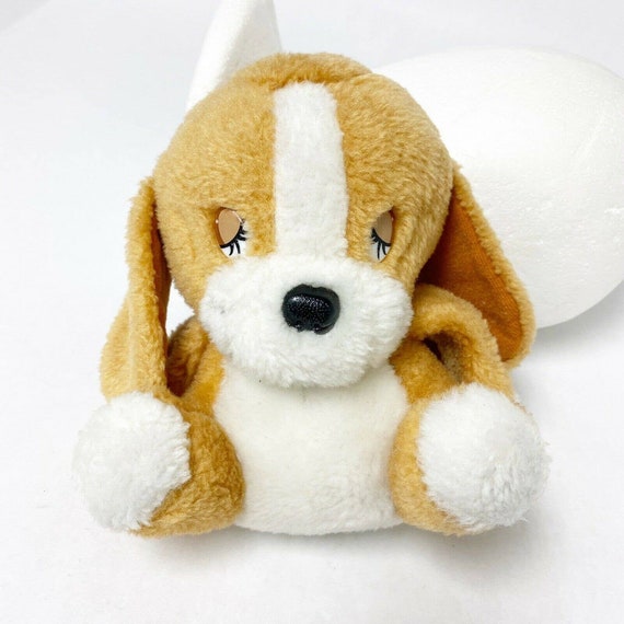 Vintage Sleeping Puppy Dog Plush Stuffed Animal 7 Big Head Eyelashes Brown Etsy