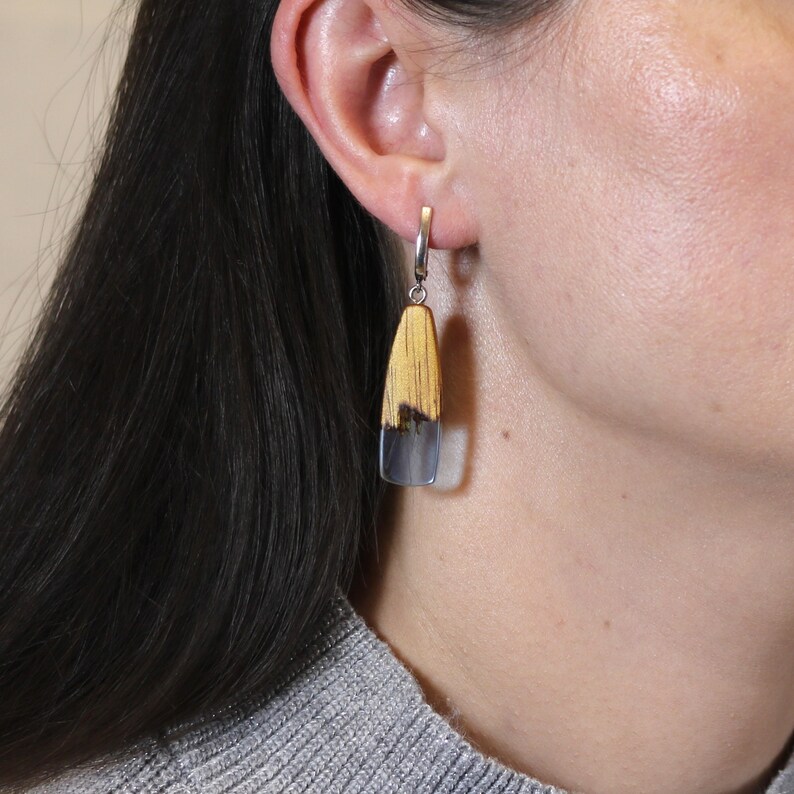 pendant Wooden ring earrings pendant for gift Handmade wood resin jewelry Wood resin jewelry set Wooden jewelry set Resin ring earrings