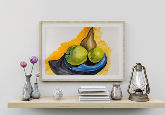 Fruits on a Blue Plate Dgartplusdesign Still Life Art - Etsy