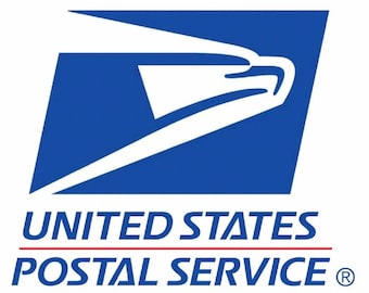 May include: The United States Postal Service logo features a blue rectangle with a white eagle in flight. The text "UNITED STATES POSTAL SERVICE" is below the eagle in white letters with a red line above the text. The registered trademark symbol is to the right of the text.