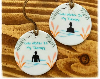 Gift Idea For Wild Swimmer - Cold Water Is My Therapy - Wild Swimming Ceramic Hanging Sign Home Decor Sign Decoration Cold Water Swimmer