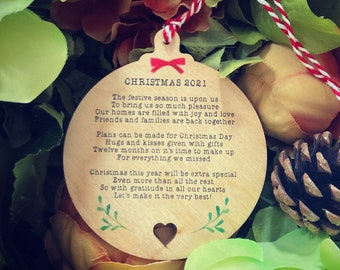 Christmas 2021 Sentimental Poem Mistletoe Wooden Hanging Christmas Tree Bauble Decoration Ornament Gift For Friends & Family