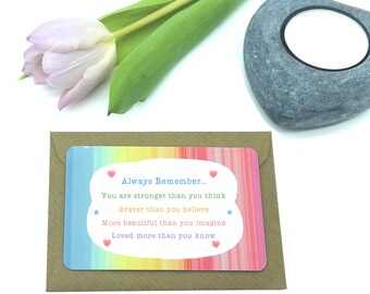 Always Remember You Are Stronger Than You Think.. Rainbow Pastel Kindness Sentimental Metal Wallet Card Gift Idea Quote Saying Bestie Friend