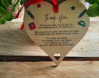 Thank You - Teacher Appreciation.. Wooden Hanging Heart Sign Decoration Sentimental Gift - Thank You Teacher Gift
