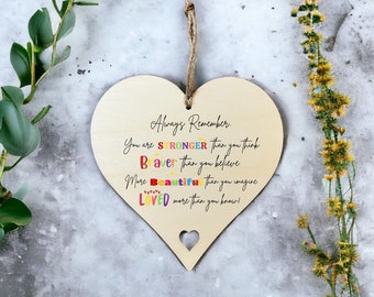 Always Remember You Are Stronger Than You Think Sentimental Poem Quote Wooden Hanging Gift Sign Colourful Design Thinking Of You For Friend