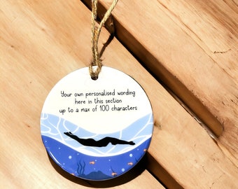 Personalised Own Wording Ocean Lake Wild Swimming Ceramic Gift Ornament Bauble Decoration Gor Him or Her