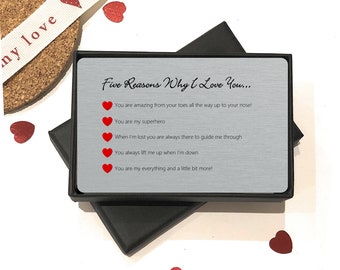 Five Reasons Why I Love You Sentimental Keepsake Metal Wallet Card - Love Heart Valentine's Day Birthday Gifts For Her Him