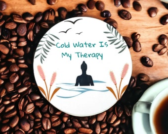 Wild Swimming Gift Idea For Swimmer - Male or Female Wooden Coaster - Birthday Christmas Present Stocking Filler - Cold Water Is My Therapy