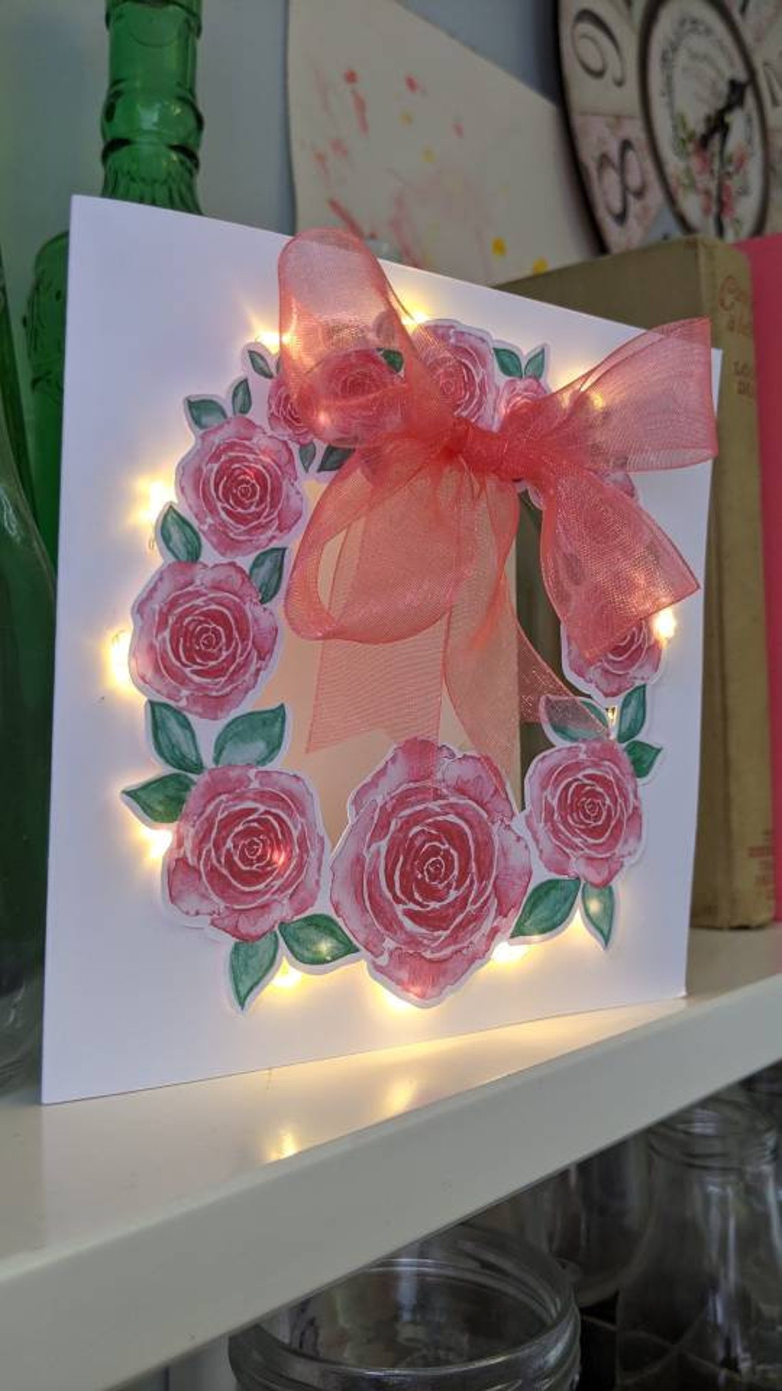 Light Up Rose Greeting Card lit up greeting card 3D bows Etsy