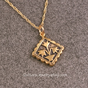 Quilt Charm, CAROLINA LILY, Handmade in Solid Sterling Silver, Gold-Fill, or solid 14k Gold, Quilting Jewelry, Quilt Jewelry
