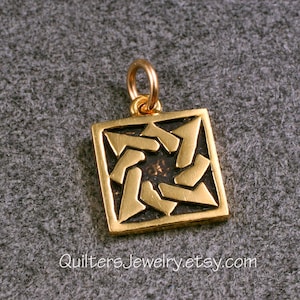 Quilt Charm, TANGLED STARS, Handmade in Solid Sterling Silver, Gold-Fill, or solid 14k Gold, Quilting Jewelry, Quilt Jewelry
