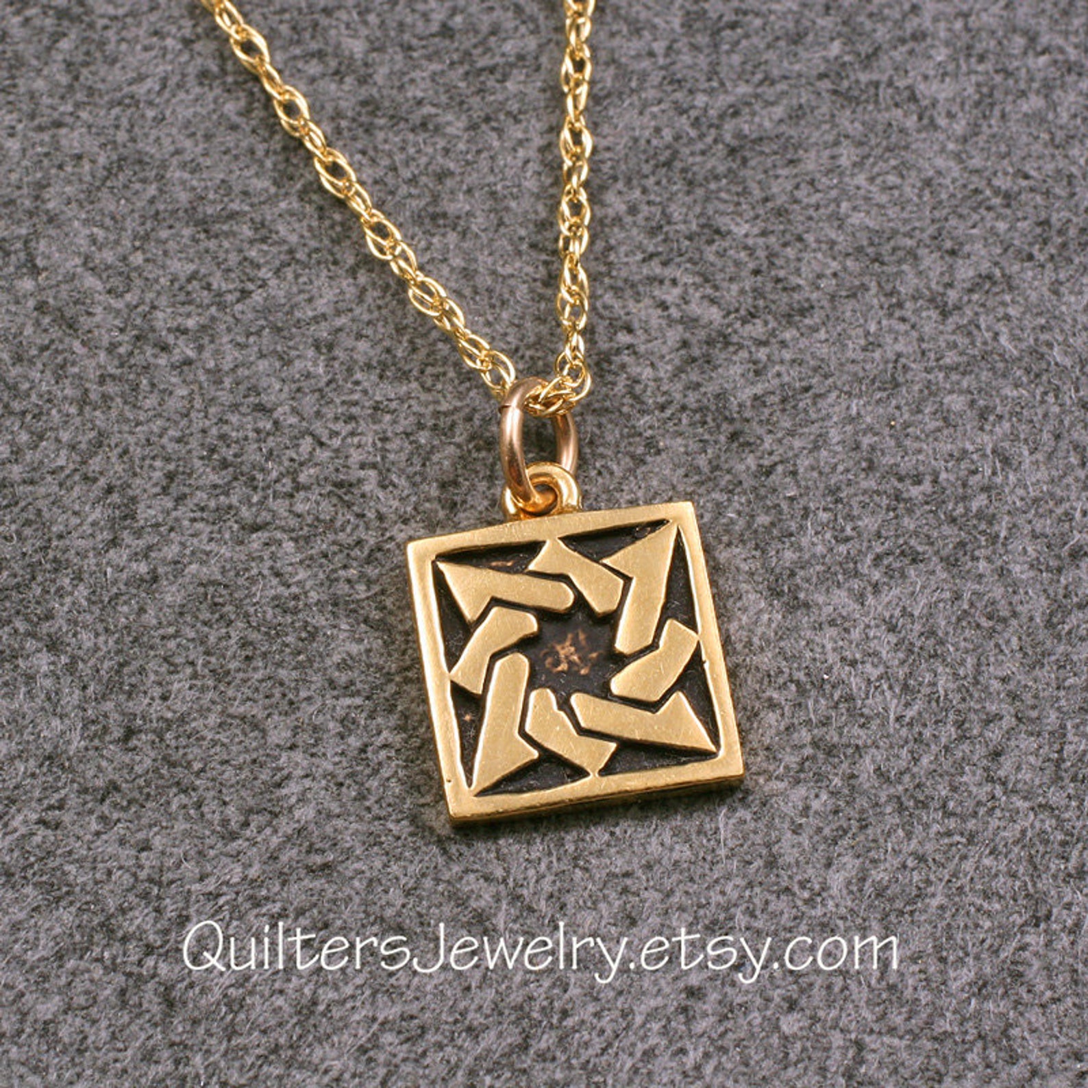 Quilt Charm, TANGLED STARS, in Sterling Silver, Goldfill, or Solid 14k Gold, Quilting Jewelry