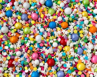Birthday Party Sprinkle Blend: Colorful Jimmies, Stars, and Pearls