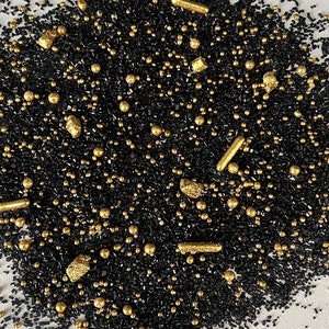 Midnight Golden - Sprinkle - Sugar Crystal  - Black and Gold Sprinkles - Cake Sprinkles