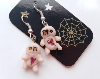 Voodoo doll earrings, little voodoo earrings, hoodoo earrings, voodoo earrings, handmade voodoo earrings, magic earrings