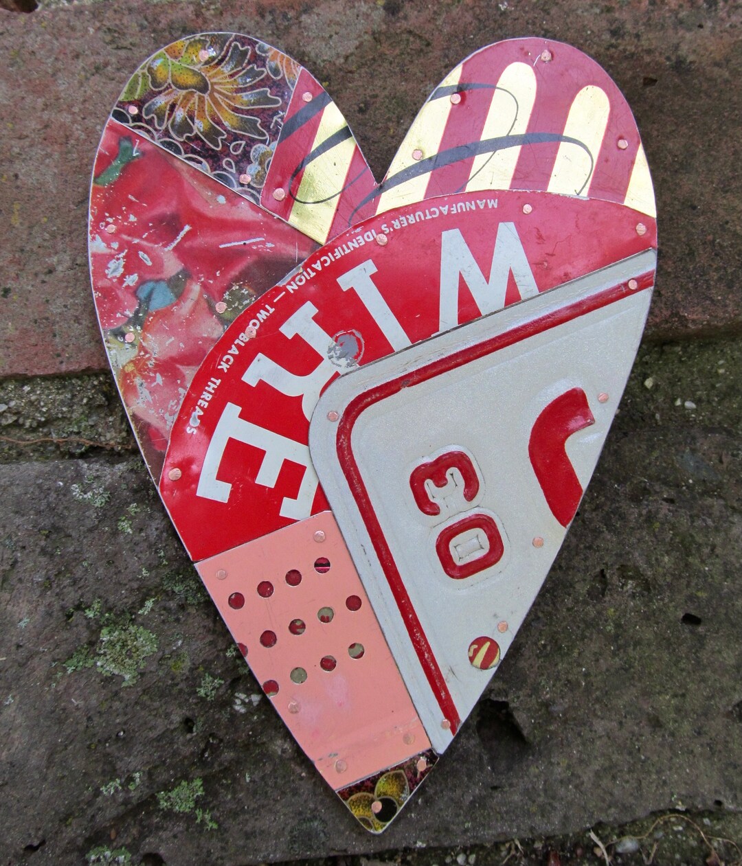 Vintage Tin Heart Wall Art Riveted Metal Collage Hanging Heart Etsy
