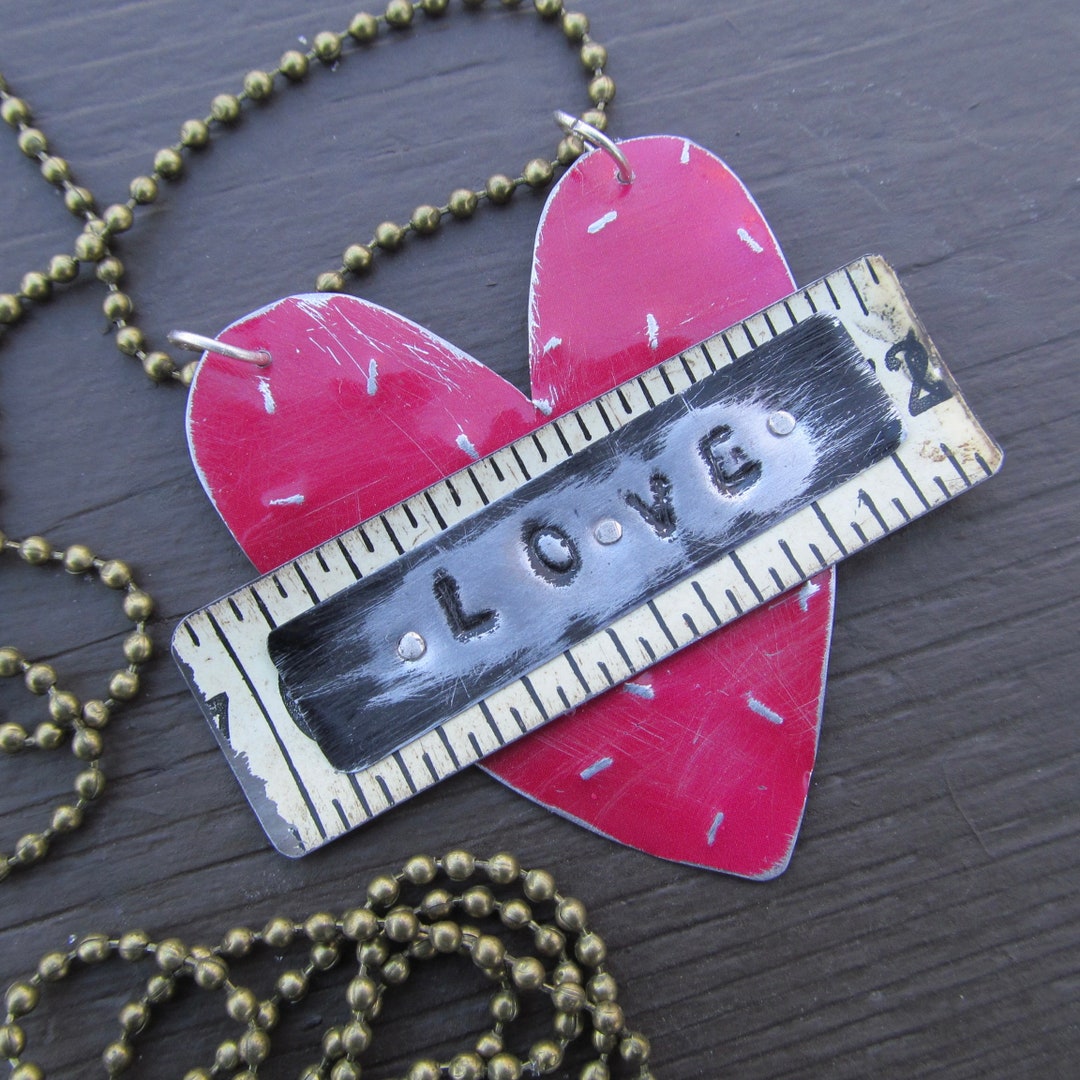 Rustic Recycled Tin Heart Necklace Upcycled Ruler Vintage Tin Etsy
