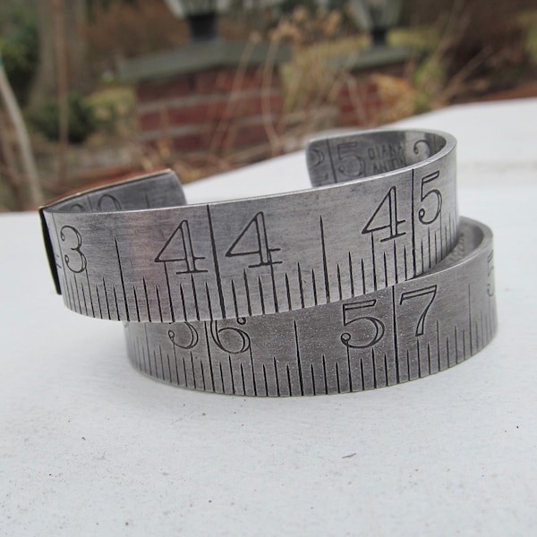 Alternative Recycled Vintage Ruler Cuff Bracelet Men's or Women's Aluminum and Brass Upcycled Metal Ruler Bracelet