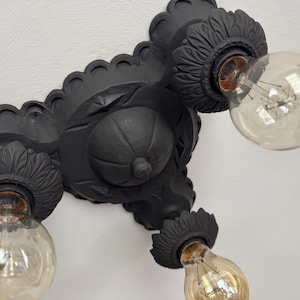 Farmhouse Flush Mount Ceiling Light Fixture, 1920&#39;s Heavy Cast Iron. Rewired and Refinished Charcoal Black