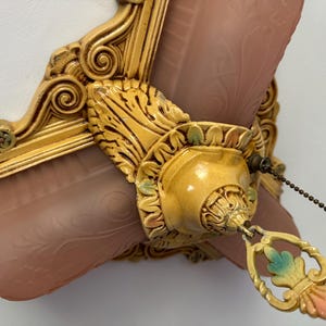 Antique Flush Mount Slip Shade Ceiling Light, 1910s Original Decor with Multi-Decor Accents, Pink Glass, Restored and Ready to Install