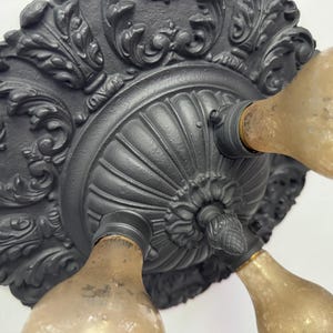 Restored Antique Flush Mount Ceiling Light, 1907 Three Bulb, Charcoal Black, Rewired and Ready to Install, Moe Bridges