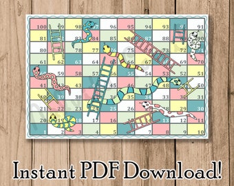 Instant Download Snakes and Ladders Board Game Printable PDF