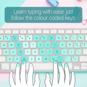 Typing Learning Color PALE TURQUOISE Touch Typing Stickers for Kids - Learn to Type With Fun ...
