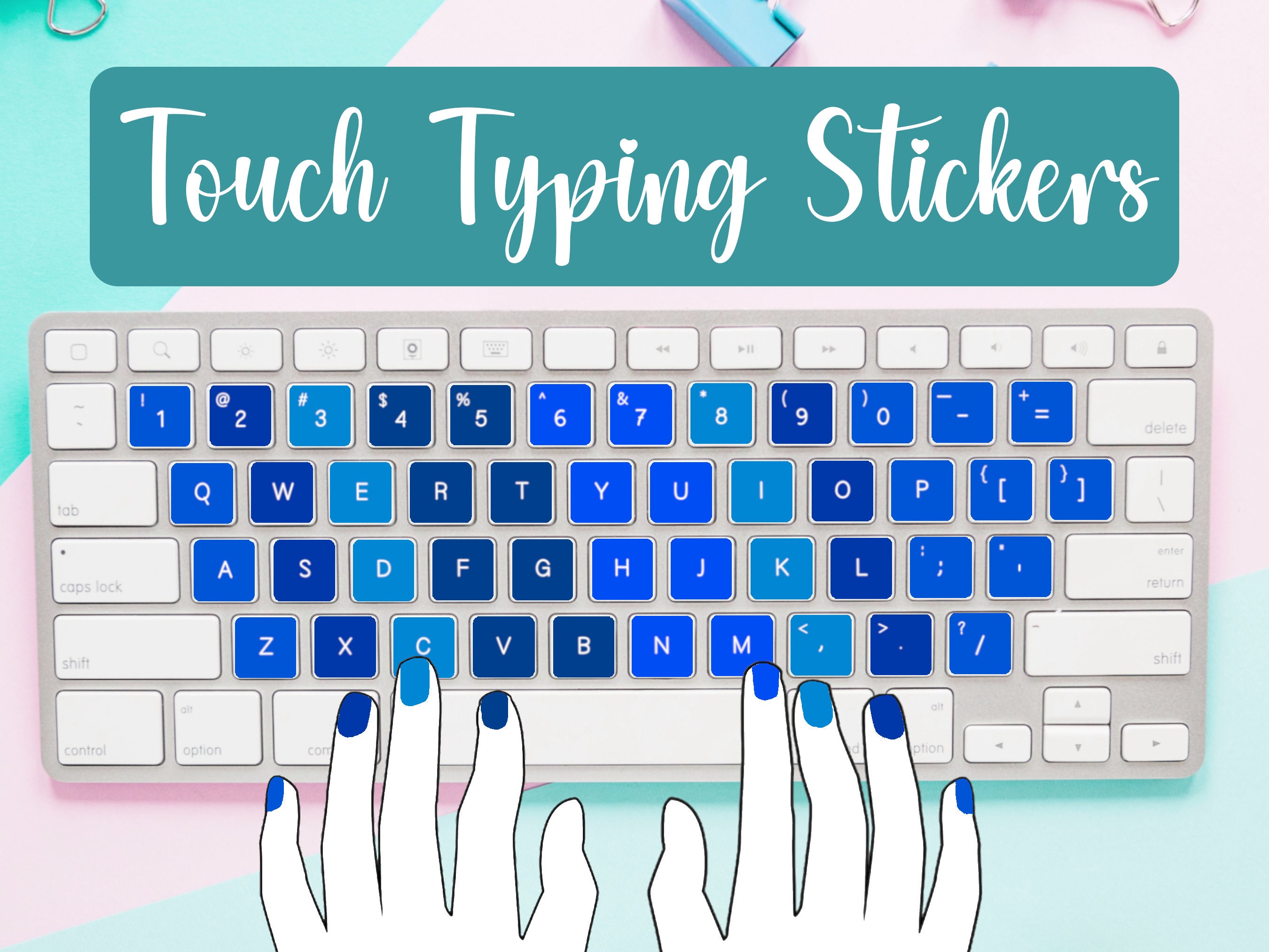 ROYAL BLUE Touch Typing Stickers for Kids - Learn to Type With Fun and ...