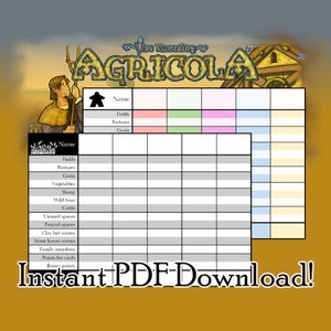 Instant Download Agricola Board Game Score Cards Sheets Replacement PDF