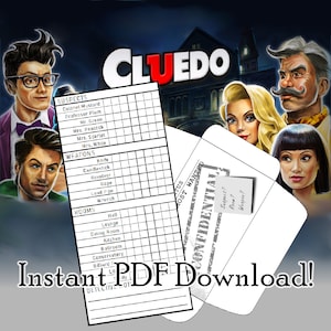 Sofortiger Download Clue Cluedo Brettspiel Detektiv Ergebniskarten Blatt Fall Datei Umschlag Ersatz PDF Druckerfreundlich