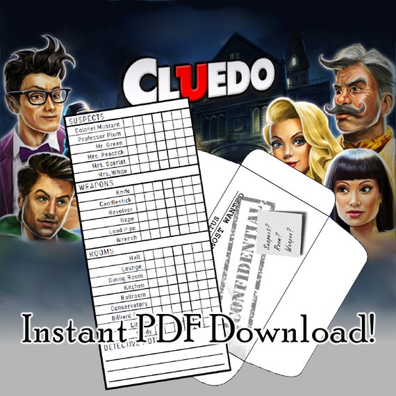 Instant Download Clue Cluedo Board Game Detective Deduction Score