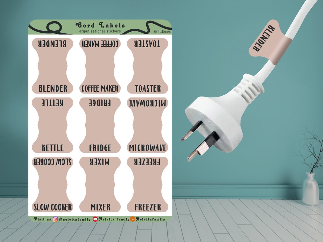 Light Brown USB Power Cord Organisation Labels Tag Stickers Cable