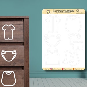 Summer Baby White Outline Design | Kids Organisational Dresser Wardrobe Drawer Stickers Summer Clothes Labels