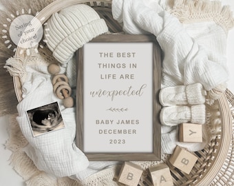The best things in life are unexpected Pregnancy Announcement /  Boho Gender Neutral / Digital Pregnancy Announcement / Pregnancy Reveal