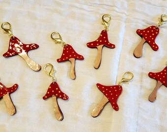 Red and Yellow Polka Dot Mushroom Polymer Clay Keychain