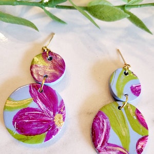 Painted Floral Polymer Clay Earrings
