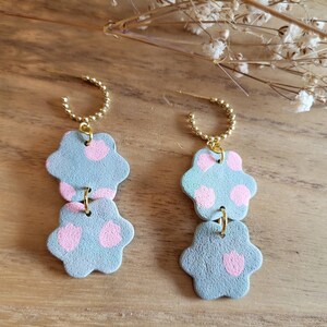 Grüne Blüten mit rosa Tulpen Polymer Clay Ohrringe