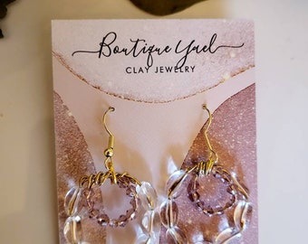Translucent and Lavender Beaded Earrings