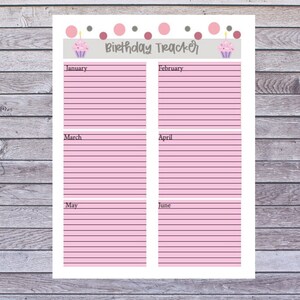Birthday Tracker Birthday Log Printable | Etsy