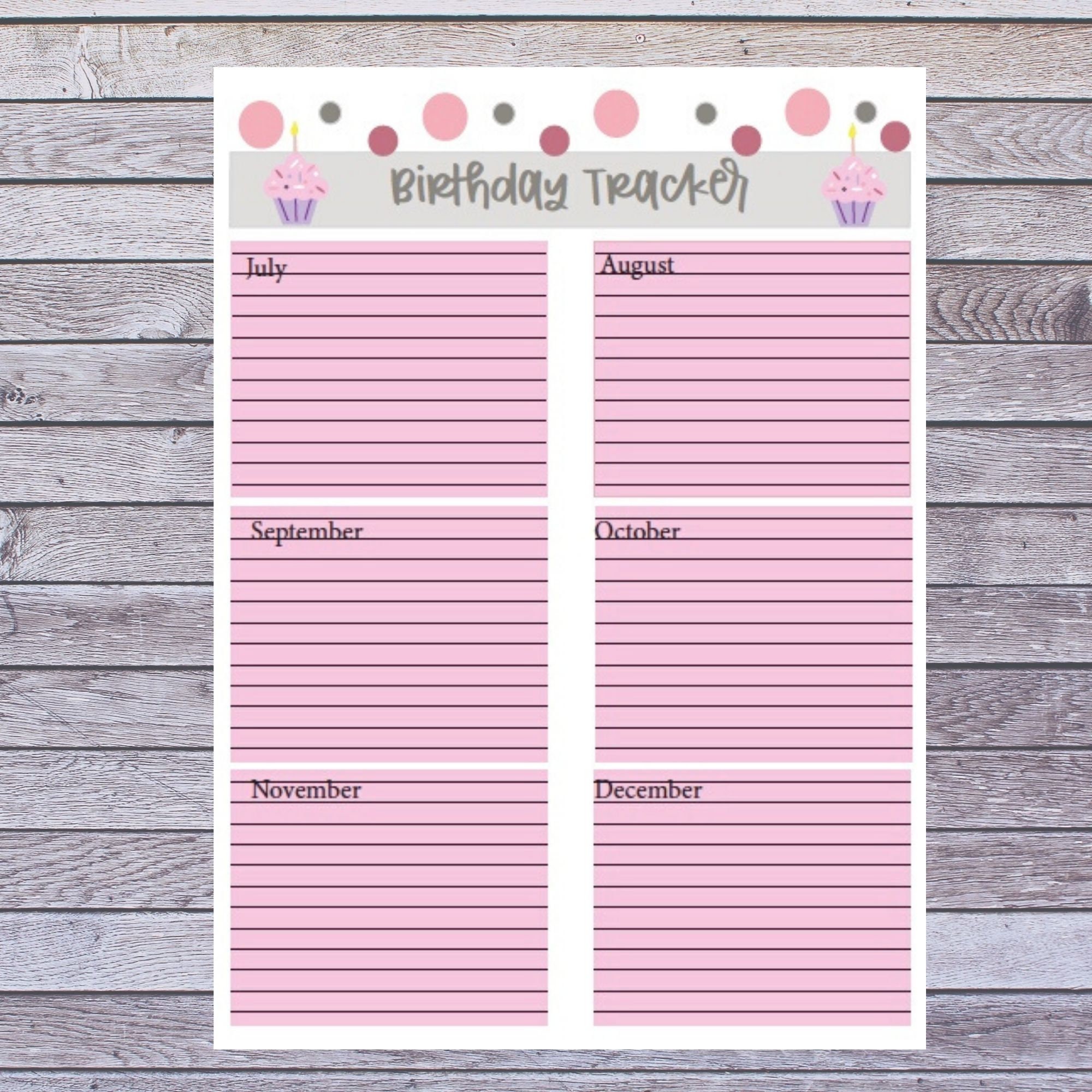 Birthday Tracker Birthday Log Printable - Etsy