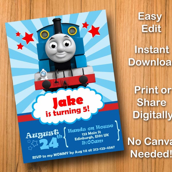 Thomas the Train Birthday Invitation | Thomas the Train invitation | Thomas train party | Birthday Invitation | Instant Download