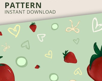 Strawberry Pattern Digital Paper: Whimsical Cottagecore Design (JPEG Download 12x12in