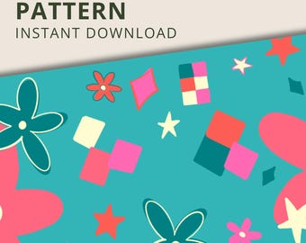 Whimsical Retro Floral Seamless Pattern: Digital Paper for Summer Crafts & Scrapbooking