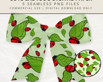 Ladybug Digital Paper Bundle | 5 Seamless PNG Files, Spring Fabric Print, Commercial Use