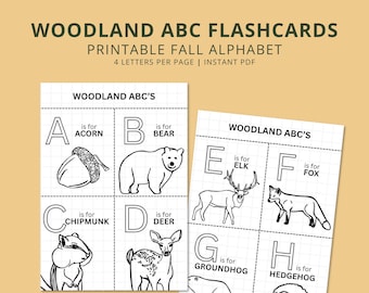 Woodland ABC Flashcards & Coloring Pages | Forest Animal Alphabet Cards for Kids, Preschool Homeschool Learning